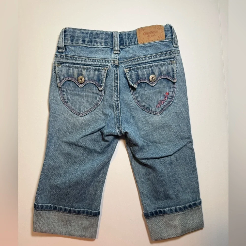 Osh Kosh Girls Vintage Denim Jeans Flowered Embroidery Size 4